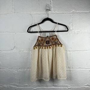 Anthropologie HD in Paris Women's White Tikal Tassel Lace Tank Top Size 4